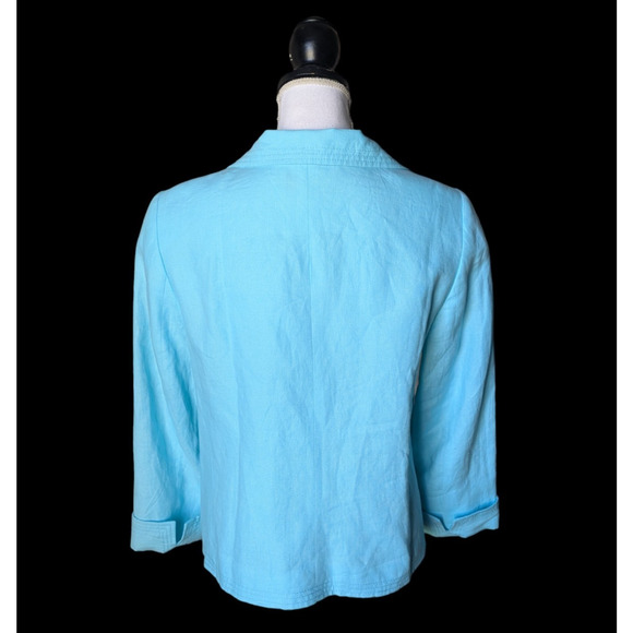 Talbots Turquoise Blue Blazer Jacket Size 10 New 100% Linen Open Front Pockets - Picture 7 of 7